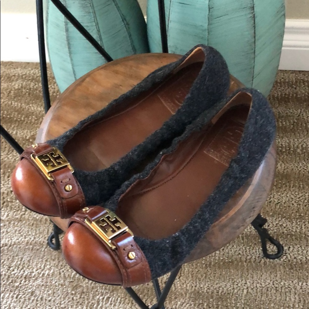 Tory Burch leather/flannel flats